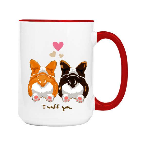 Hrnček veľký farebný s potlačou Corgi - wuff you