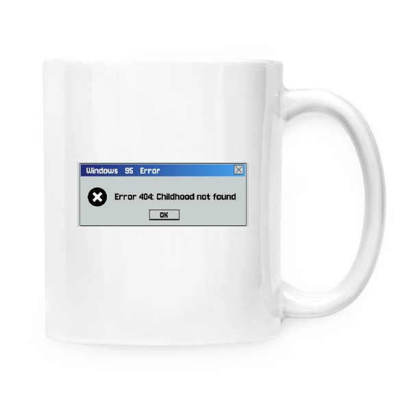 Hrnček malý biely s potlačou Error 404 - Childhood not found