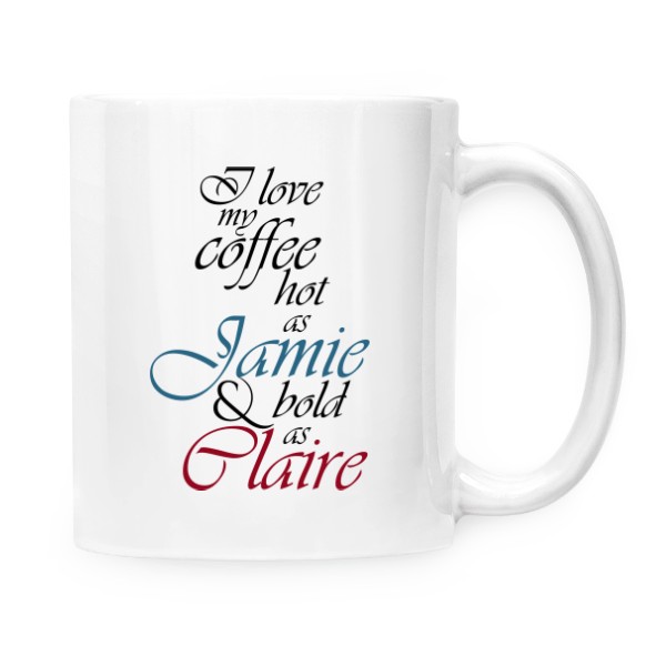 Hrnek malý bílý s potiskem I love my coffee - Outlander