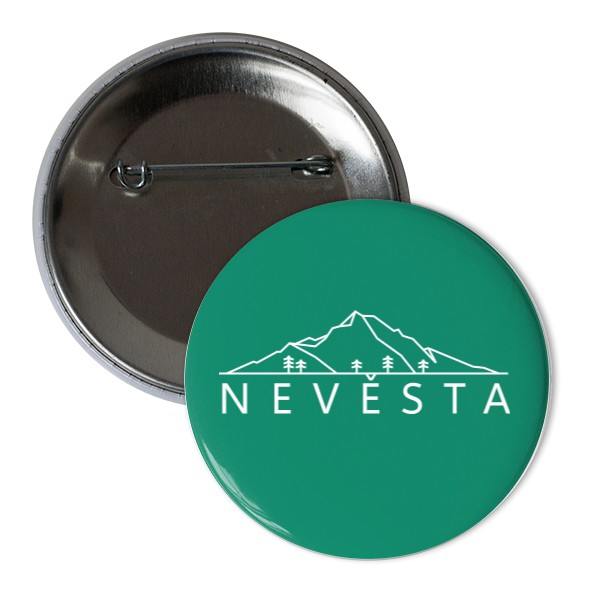 Odznáček  s potiskem Motiv hory - nevěsta - bílá