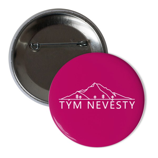 Odznáček  s potiskem Motiv hory - tým nevěsty - bílá