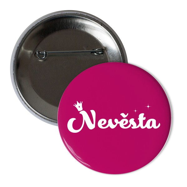 Odznáček  s potiskem Nevěsta - bílá