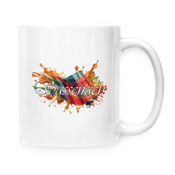 Cup white s potiskem Sassenach tartan colourful