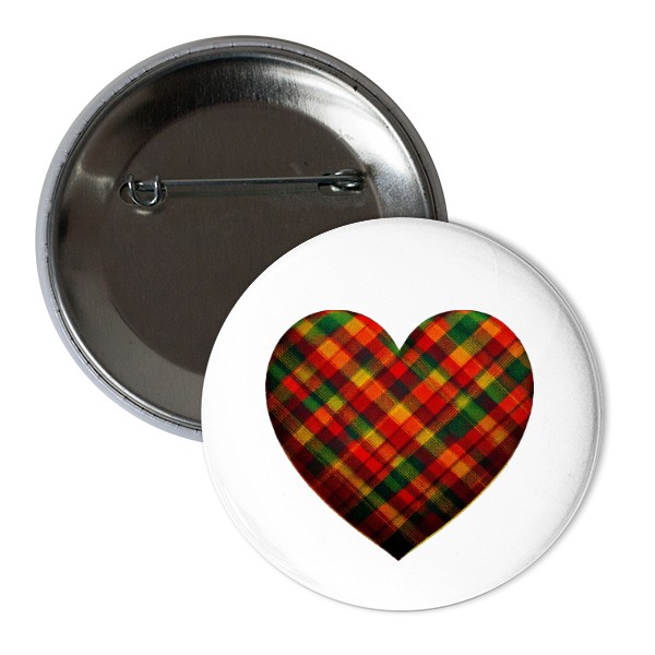 Button s potiskem Scotland Tartan heart