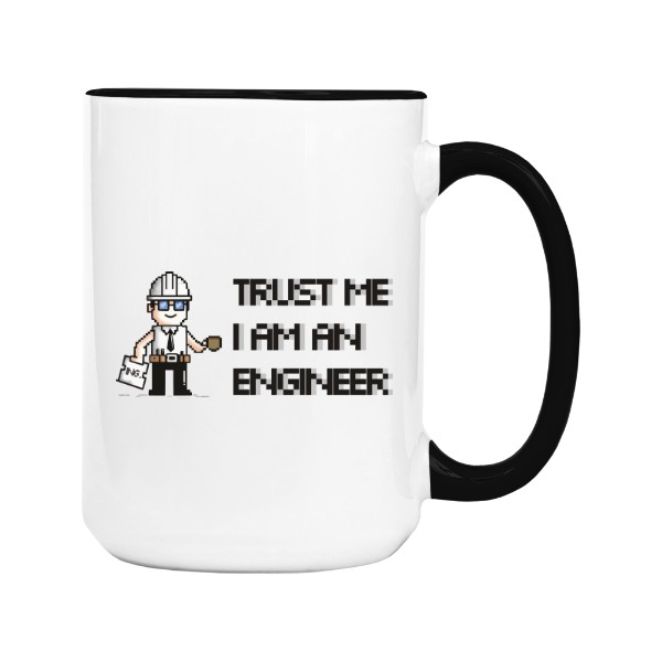 Hrnek velký barevný s potiskem Trust Me, I'm an Engineer, pixel art