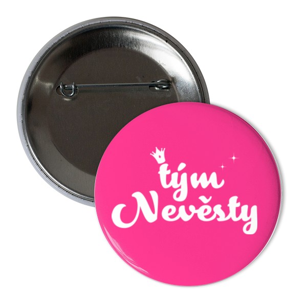 Odznáček  s potiskem Tým nevěsty - bílá barva