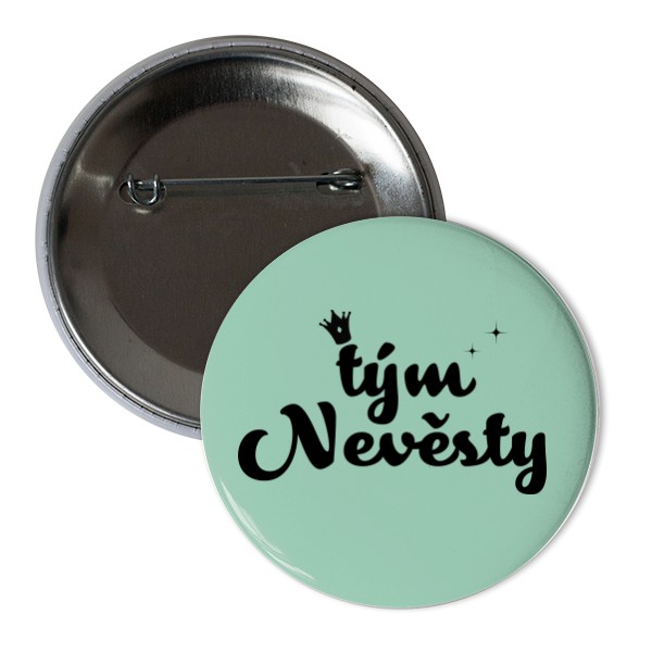 Odznáček  s potiskem Tým nevěsty - černá barva